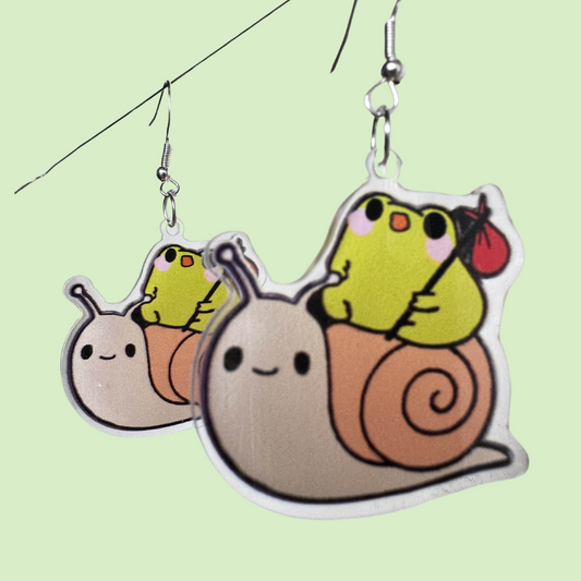 Frog on Snail Earrings