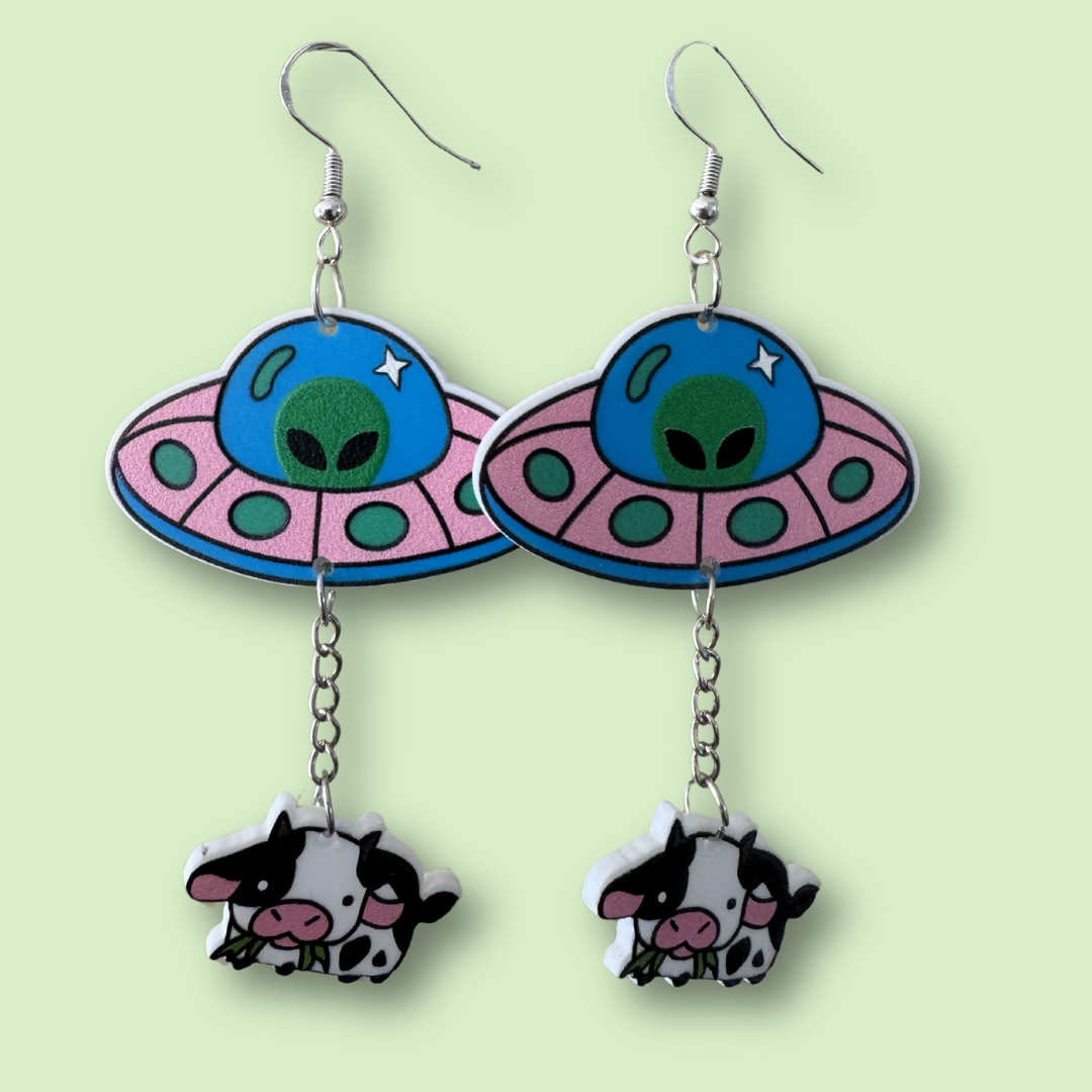 Alien and Cow Earrings