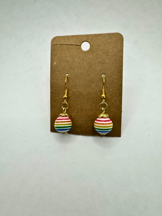 Rainbow Striped Globe Earrings