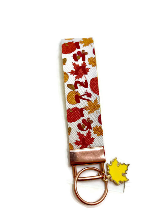 Thankful Autumn/Fall Wristlet Keychain