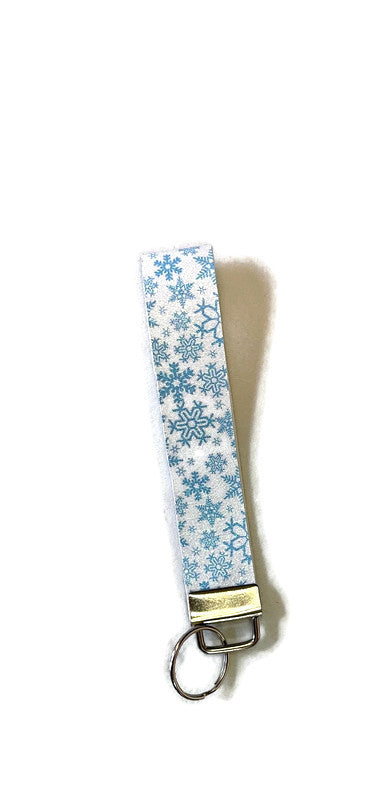 Blue Snowflake Large Wristlet Keychain