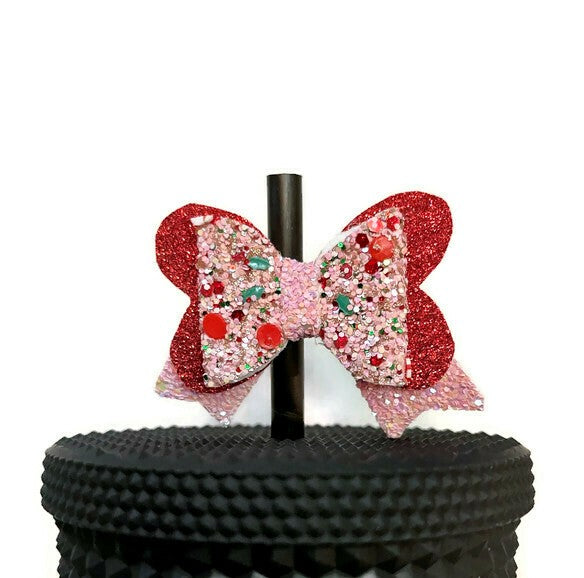 Red & Pink Chunky Glitter Straw Topper