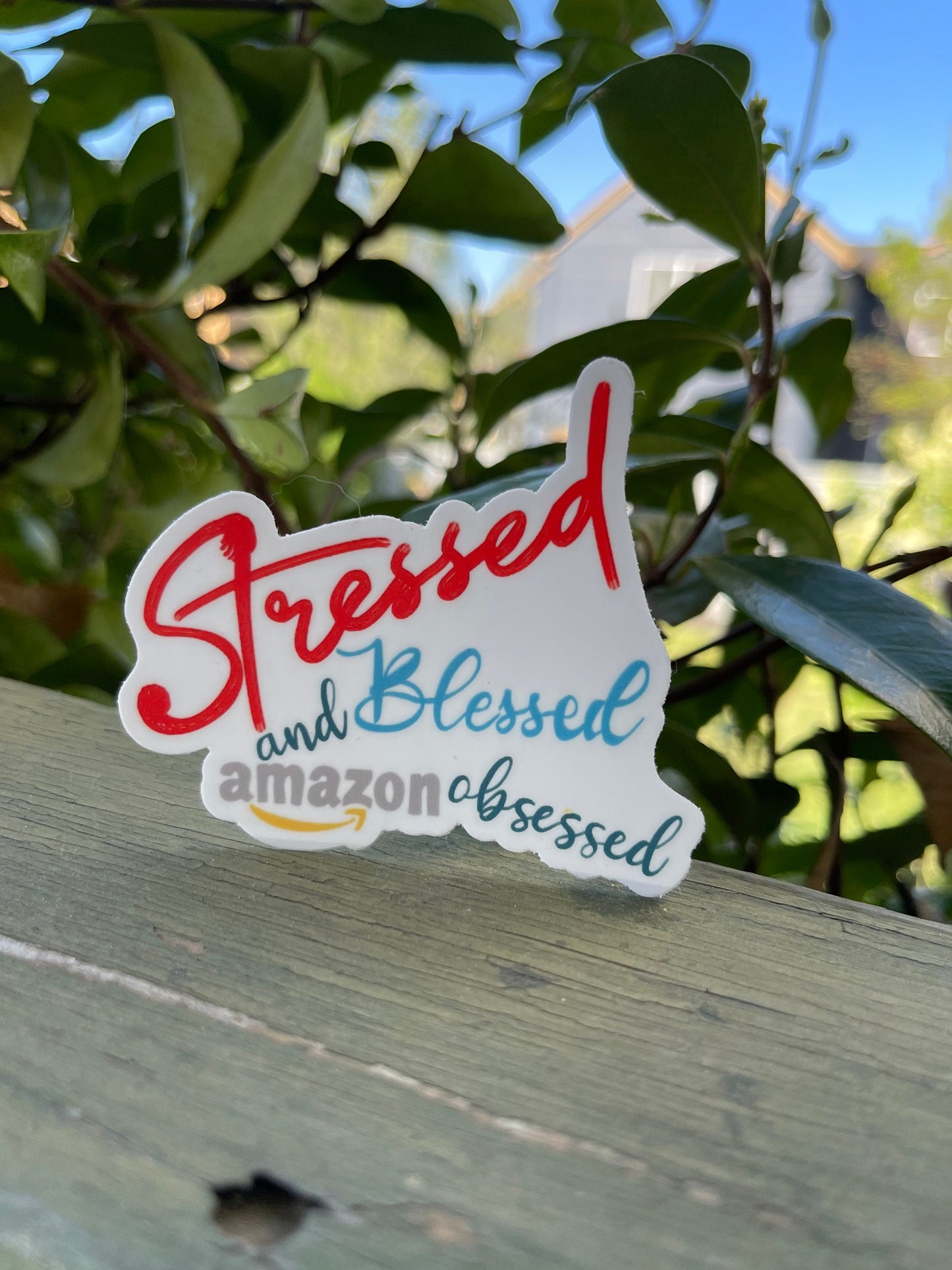 Stressed, Blessed, and Amazon Obsessed Vinyl Sticker | Water Bottle Sticker | Laptop Decal | Decal Sticker | Shopping Obsessed Sticker