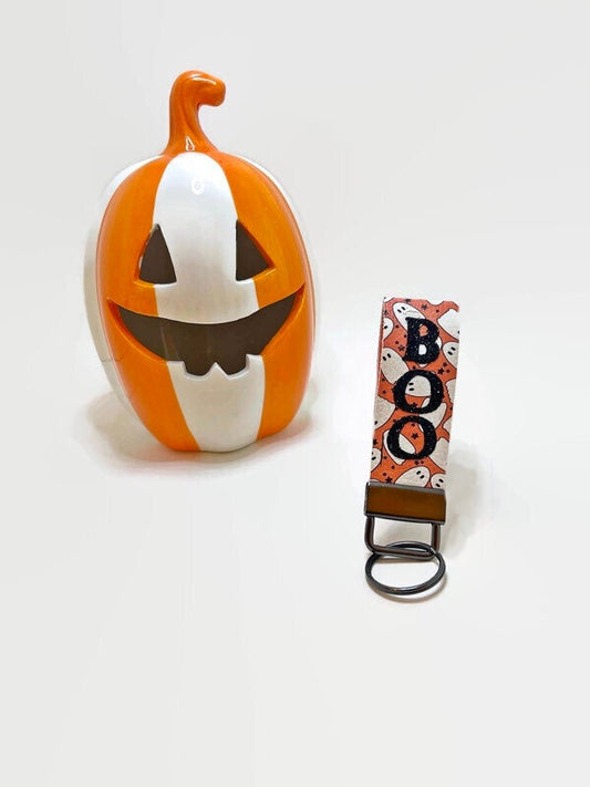 Halloween Ghost "Boo" Mini Wristlet Keychain | Halloween Keychain | Hanging Keychain