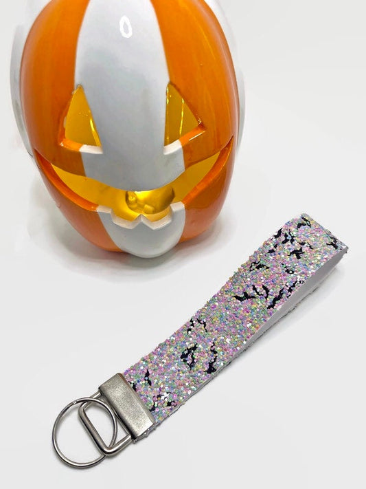 Halloween Glitter Bat Wristlet Keychain | Halloween Keychain | Hanging Keychain