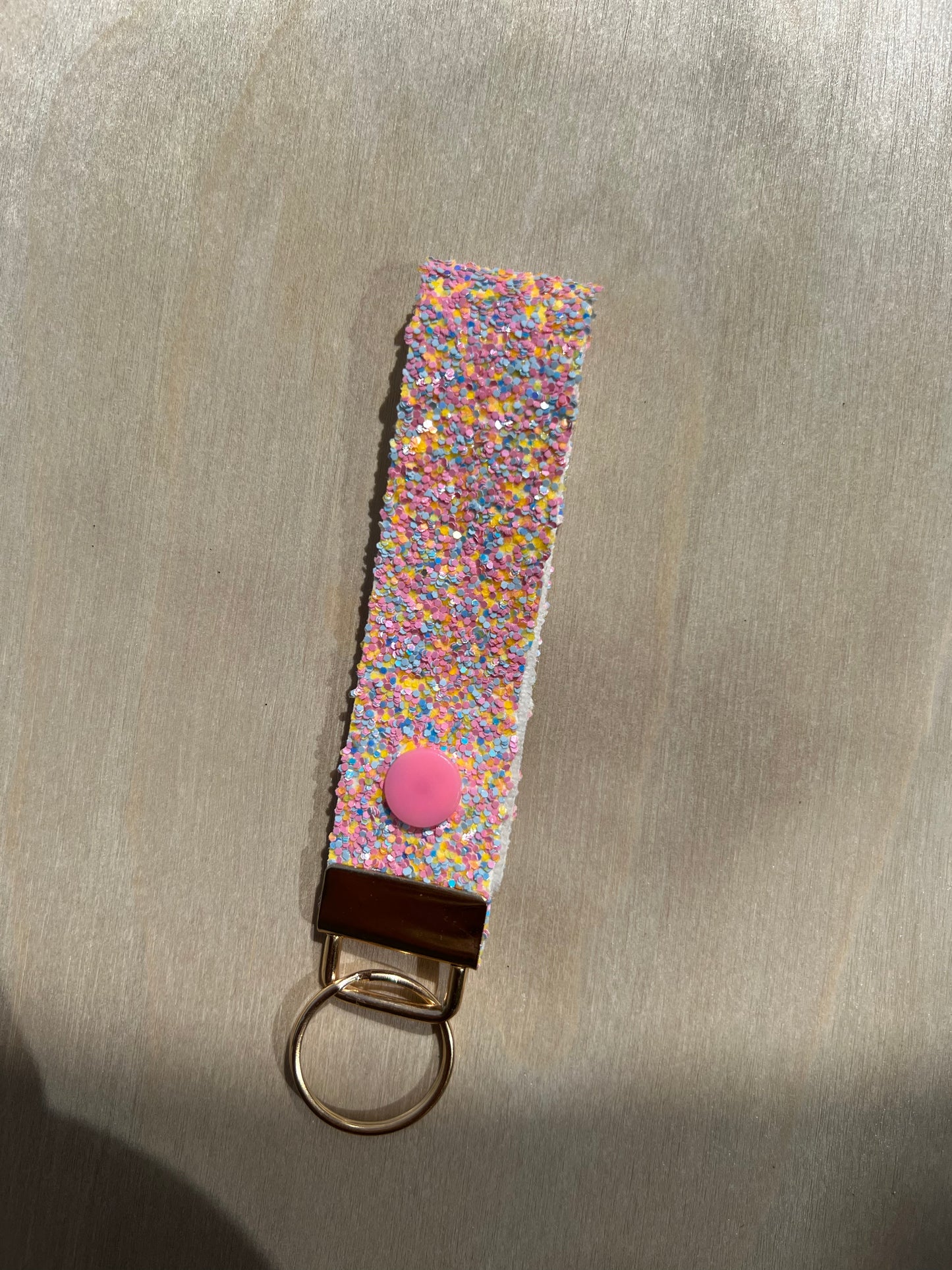 Pink and Yellow Confetti Wristlet Keychain