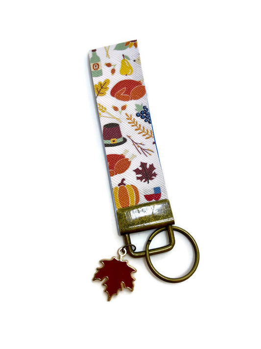 Colorful Thanksgiving Dinner Wristlet Keychain