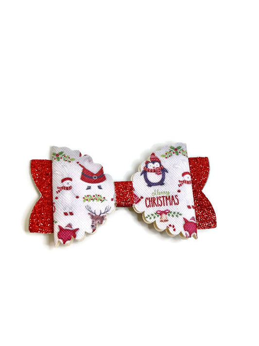 Christmas Red and Green Clip Bow