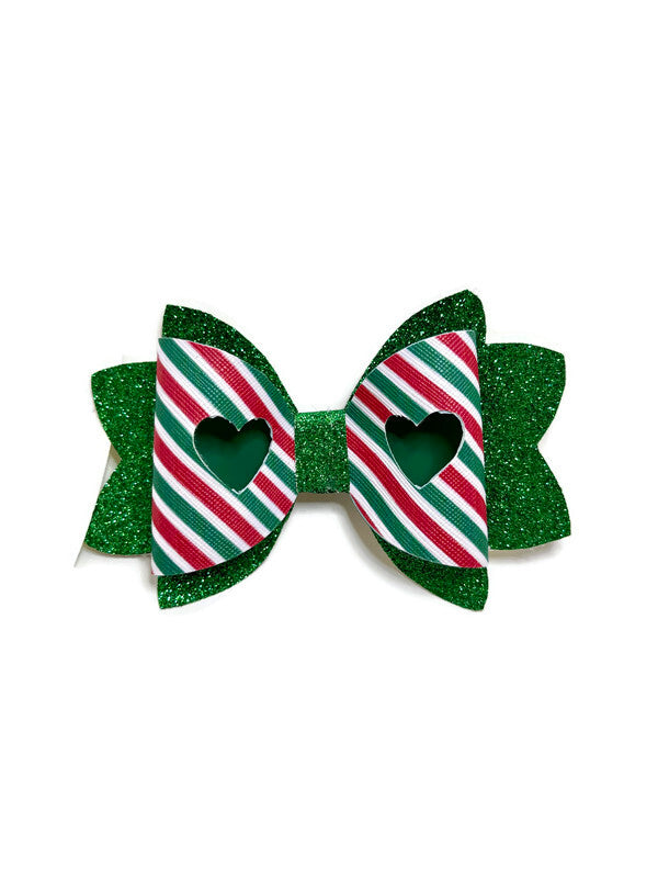 Green and Red Heart Christmas Bow