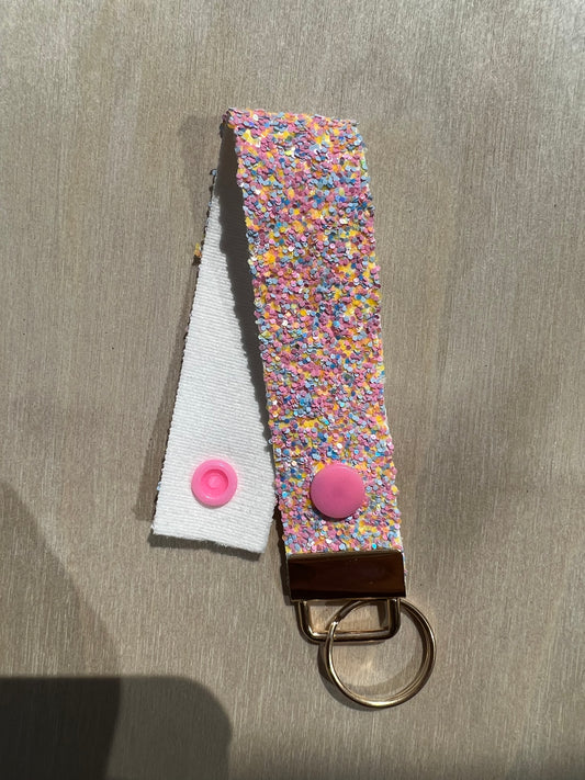 Pink and Yellow Confetti Wristlet Keychain